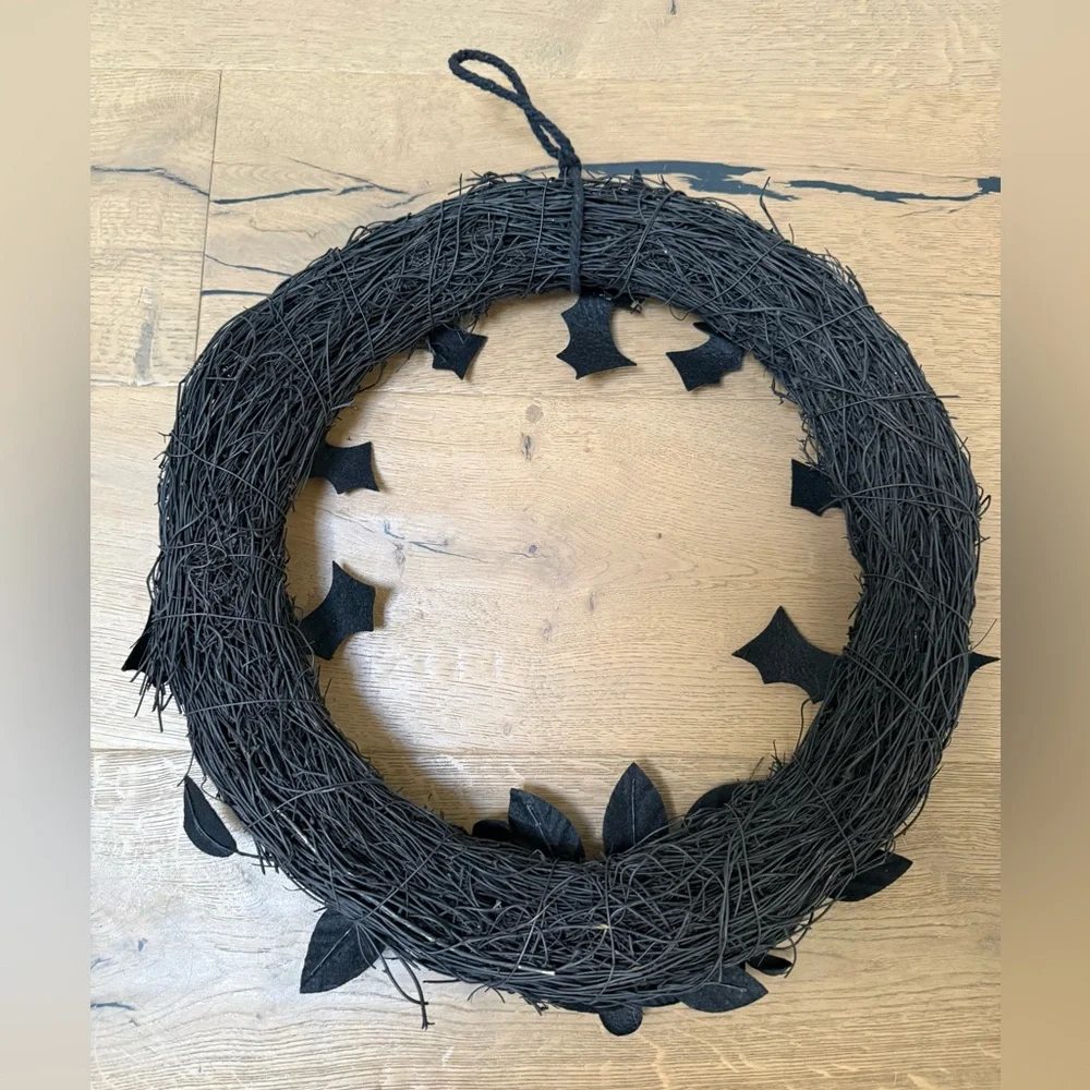 Super Cool and Spooky Black Halloween Wreath with Black Glittery Bats